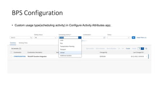BPS Configuration
• Custom usage type(scheduling activity) in Configure Activity Attributes app;
 