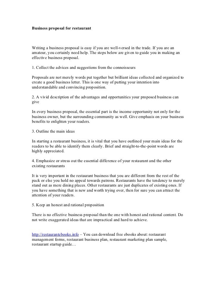 business proposal for restaurant business proposal for a restaurant