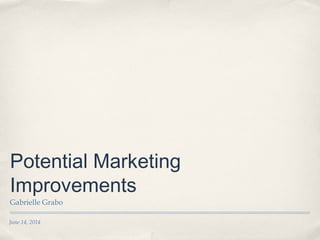 June 14, 2014
Potential Marketing
Improvements
Gabrielle Grabo
 