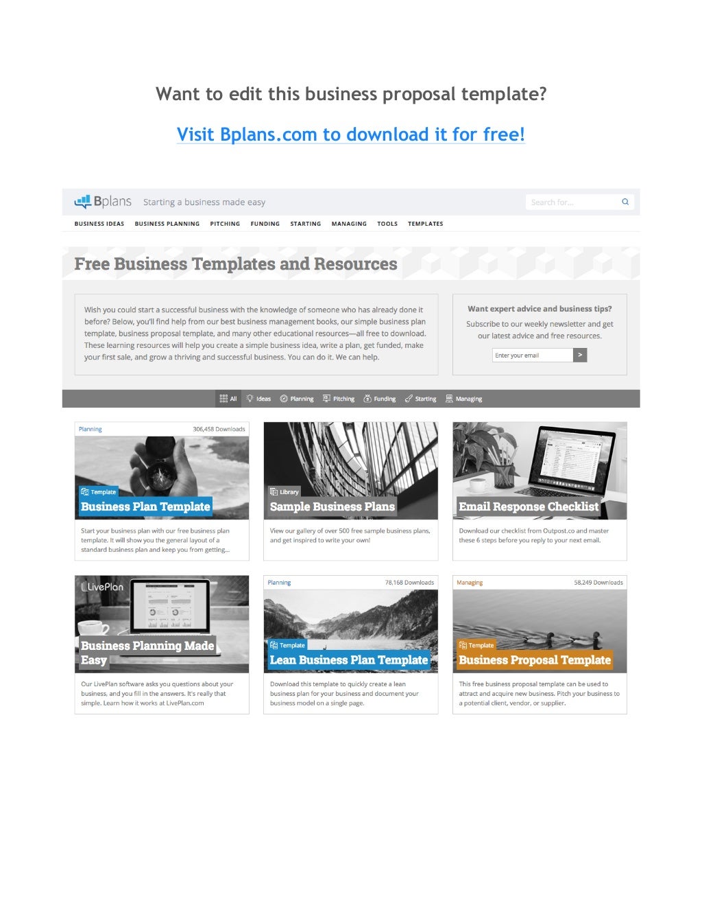 Business Proposal Template Free Download On Bplans