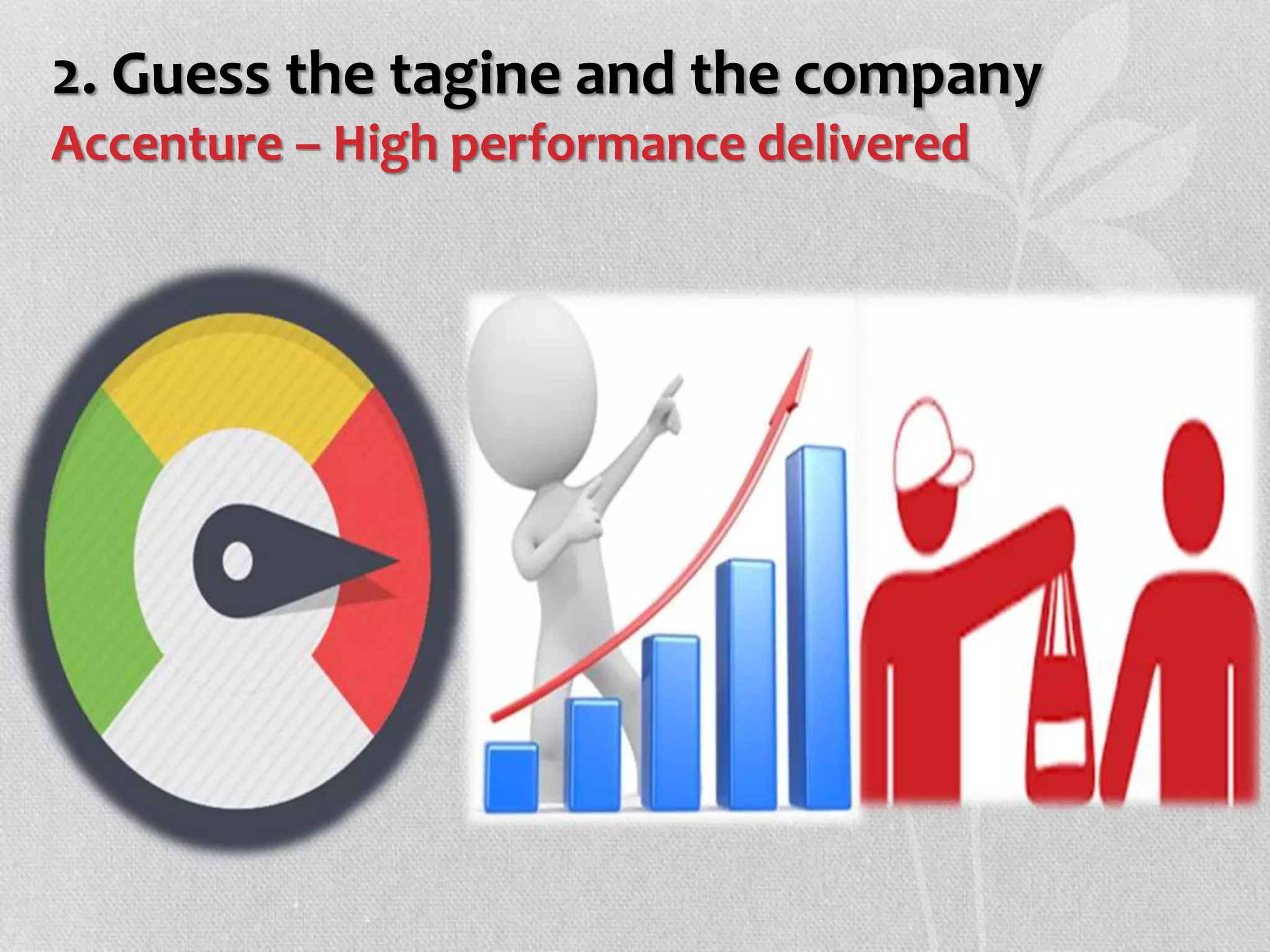 2. Guess the tagine and the company
Accenture – High performance delivered
 