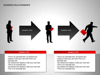 BUSINESS RELATIONSHIPS
EXAMPLE TEXT EXAMPLE TEXT
EXAMPLE TEXT
•This is an example text. Go ahead and
replace it with your own text This is an
example text.
•Go ahead and replace it with your own text
•This is an example text.
•Go ahead and replace it with your own text
•This is an example text.
EXAMPLE TEXT
•This is an example text. Go ahead and
replace it with your own text This is an
example text.
•Go ahead and replace it with your own text
•This is an example text.
•Go ahead and replace it with your own text
•This is an example text.
 