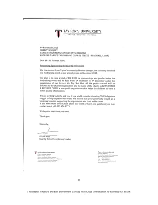 | Foundation in Natural and Built Environment | January Intake 2015 | Introduction To Business | BUS 30104 |
16
 