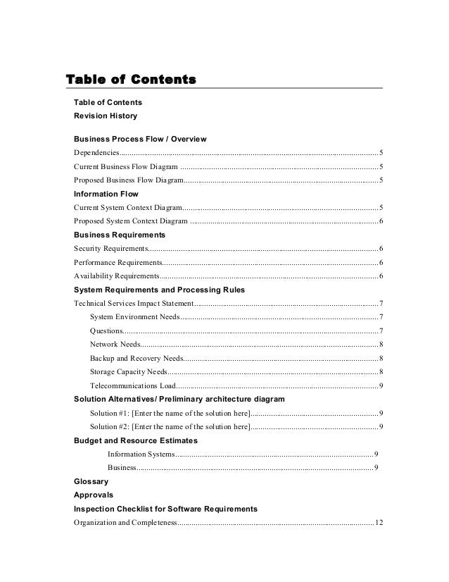 Business requirements template