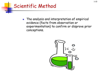 1-10
Scientific Method
 The analysis and interpretation of empirical
evidence (facts from observation or
experimentation) to confirm or disprove prior
conceptions.
 