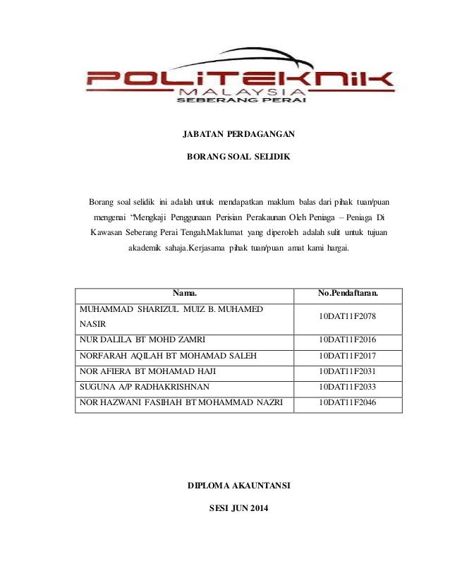 Contoh Borang Soal Selidik Penggunaan Internet Dalam 