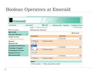 Boolean Operators at Emerald
 