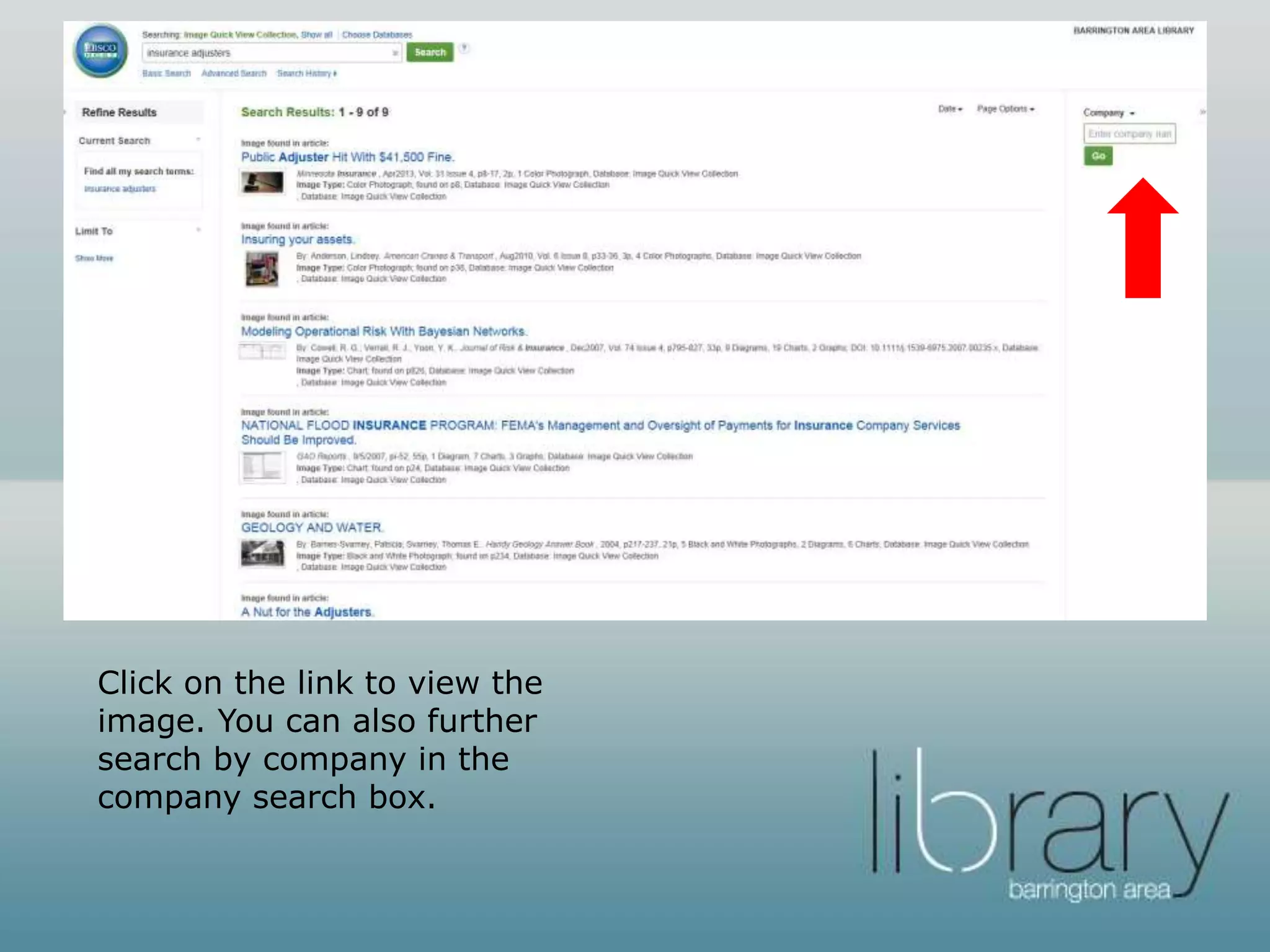 Click on the link to view the
image. You can also further
search by company in the
company search box.
 