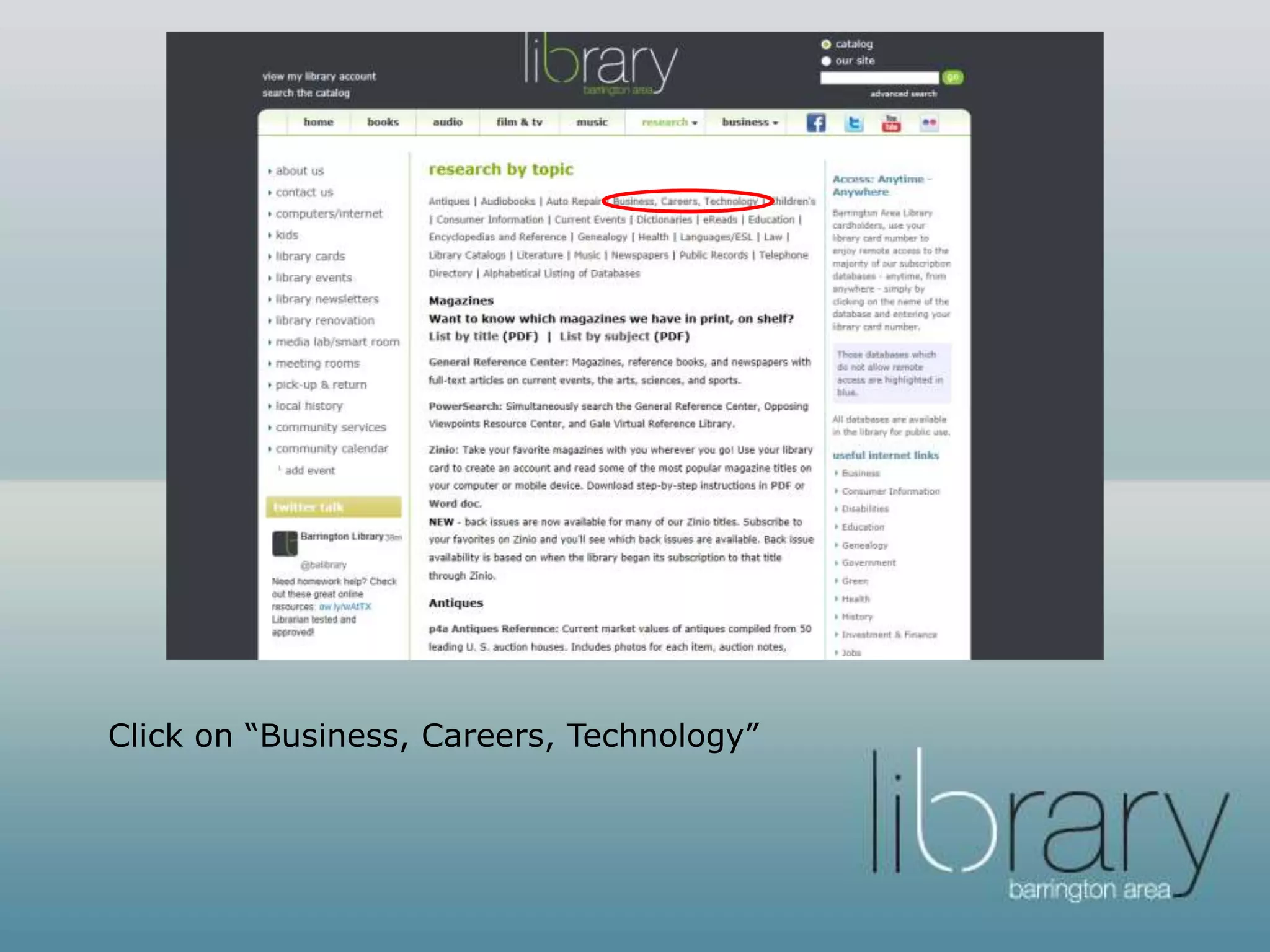 Click on “Business and Careers” or
scroll down to Business Source
Complete.
 
