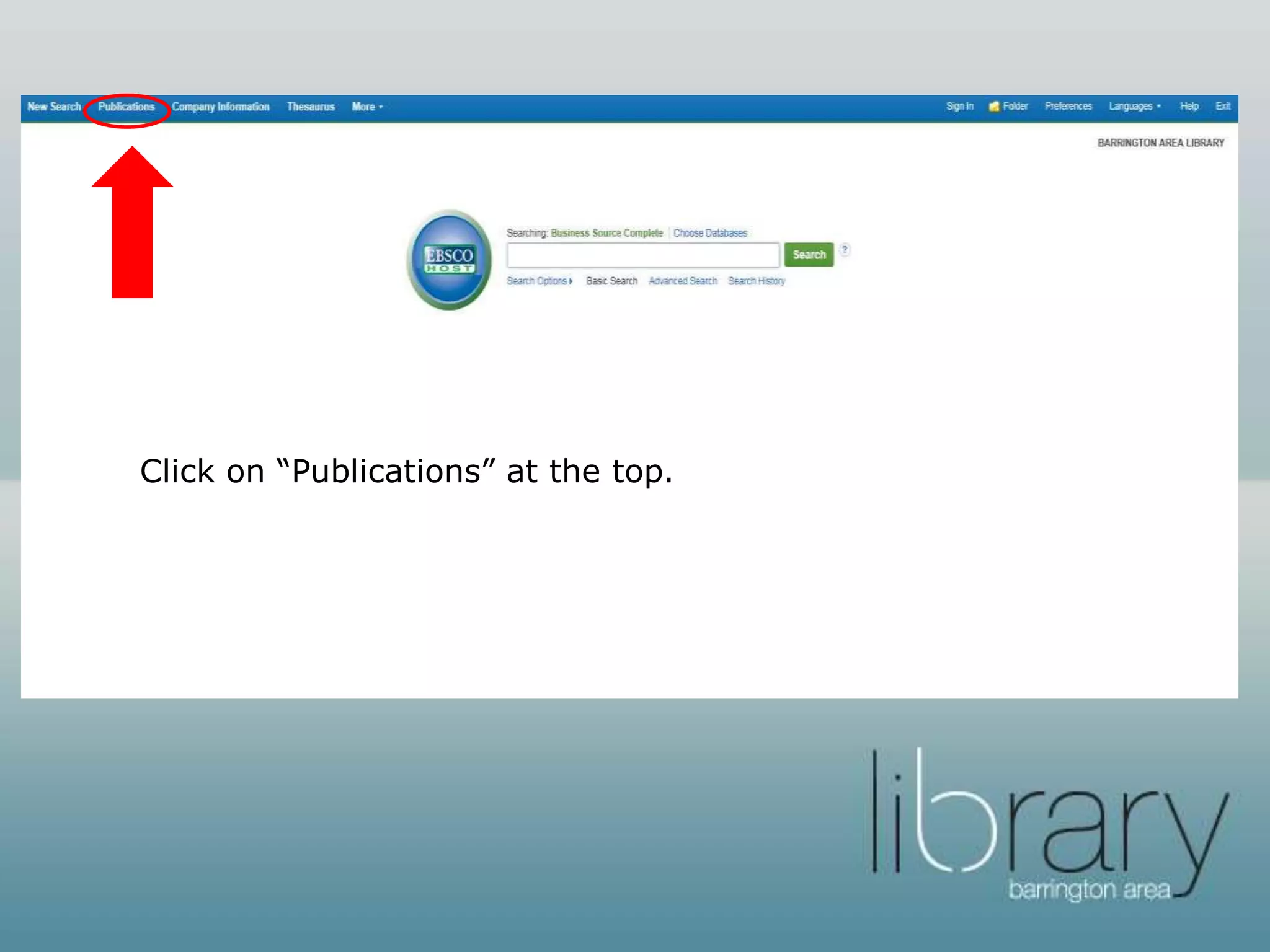 Click on “Publications” at the top.
 