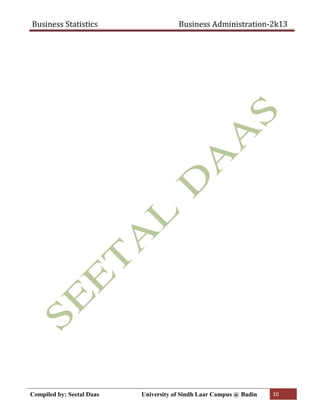 Business Statistics Business Administration-2k13
Compiled by: Seetal Daas University of Sindh Laar Campus @ Badin 10
 