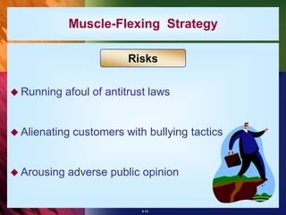 Muscle-Flexing Strategy

                          Risks

 Running    afoul of antitrust laws


 Alienating   customers with bullying tactics


 Arousing   adverse public opinion


                             8-33
 