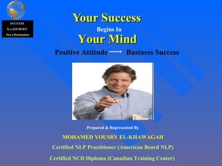 Your Success  Your Mind Begins In Prepared & Represented By MOHAMED YOUSRY EL-KHAWAGAH Certified NLP Practitioner (American Board NLP) Certified NCD Diploma (Canadian Training Center)   Positive Attitude  Business Success SUCCESS  Is a JOURNEY  Not a Destination 