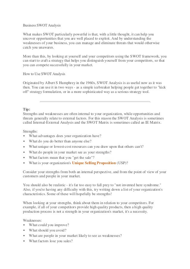 business swot analysis business swot analysis example