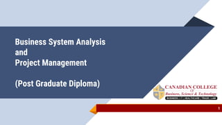 Business System Analysis
and
Project Management
(Post Graduate Diploma)
1
 