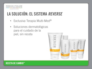 LA SOLUCIÓN: EL SISTEMA REVERSE
 • Exclusiva Terapia Multi-Med®
 • Soluciones dermatológicas
   para el cuidado de la
   piel, sin receta
 
