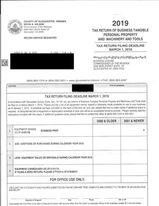 Business Tax Form, Gloucester, Virginia