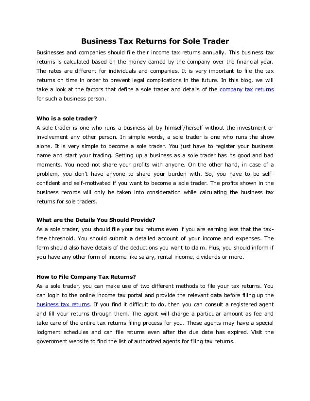 Business Tax Returns for Sole Trader