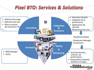 • Assurance Qualité
• Maîtrise d’ouvrage                                    • Validation de la
• Définition des SLA
• Mise en œuvre
                                    SI                    performance
                                         Intégration    • Applications de
  des processus ITIL                                      sécurité
                       Consulting             &
• …                                                     • Monitoring End-User
                                         Assistance

                                                             Plateforme dédiée
                                                            Plateforme hébergée
                                                            On Demand
                                          Testing
                       Formation
                                            &
• Méthodologie                                         • Test Fonctionnels,
                                         Monitoring
• Outils                                                 unitaires, de
                                                         performance..
                                                       • Disponibilité, Rapidité,
                                                         montée en charge….
 7
 