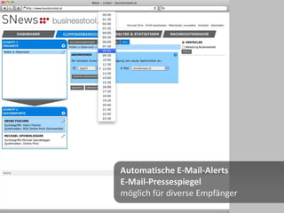 Automatische E-Mail-Alerts
E-Mail-Pressespiegel
möglich für diverse Empfänger
 