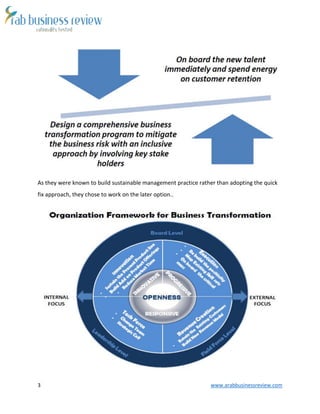3 www.arabbusinessreview.com
As they were known to build sustainable management practice rather than adopting the quick
fix approach, they chose to work on the later option..
 