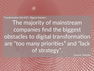 Transforma)on  Stat  #32–  Biggest  Impasse:  
The  majority  of  mainstream  
companies  ﬁnd  the  biggest  
obstacles  t...