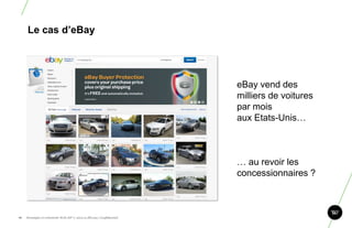 Le cas d‘eBay




                                                                       eBay vend des
                                                                       milliers de voitures
                                                                       par mois
                                                                       aux Etats-Unis…



                                                                       … au revoir les
                                                                       concessionnaires ?



16.   Stratégie et créativité Web JIP © 2012 w.illi.am/ Confidentiel
 