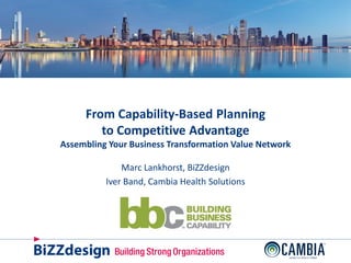 From Capability-Based Planning to Competitive Advantage Assembling Your Business Transformation Value Network 
Marc Lankhorst, BiZZdesign 
Iver Band, Cambia Health Solutions  