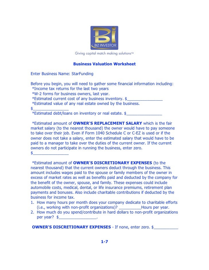 Worksheets Business Valuation Worksheet collection of business valuation worksheet sharebrowse worksheet