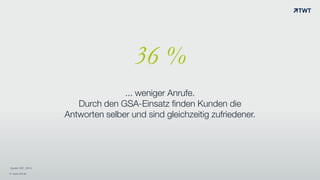 36 %
... weniger Anrufe.
Durch den GSA-Einsatz finden Kunden die
Antworten selber und sind gleichzeitig zufriedener.
© www.twt.de
.
Quelle: IDC, 2014
© www.twt.de
 