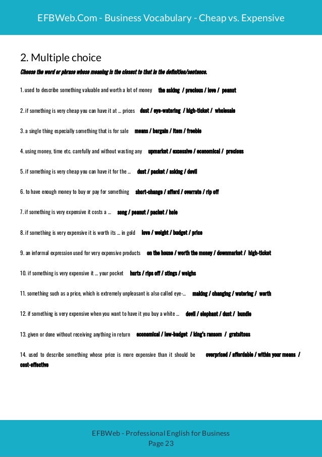 Business Vocabulary Cheap And Expensive Business Vocabulary Cheap And Expensive