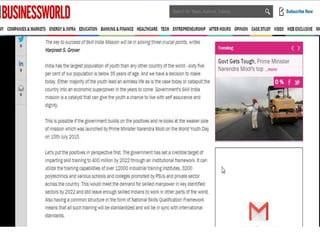 CoCubes features in Business World - Fresh start in making a skilled India