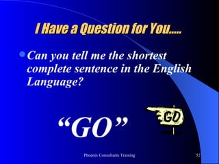 I Have a Question for You…..   Can you tell me the shortest complete   sentence in the English Language? “ GO” 