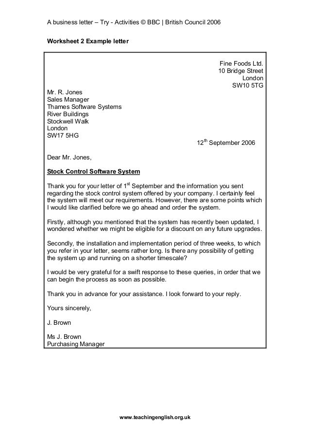 Business Letter British Style