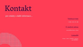 Kontakt
pro otázky a další informace...
LinkedIN
https://www.linkedin.com/gro
ups/8895035/
E-mailová adresa
events@business.cloud
Telefonní číslo
+(420) 230 233 030
 
