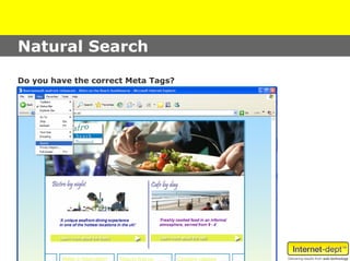Natural Search

Do you have the correct Meta Tags?
 