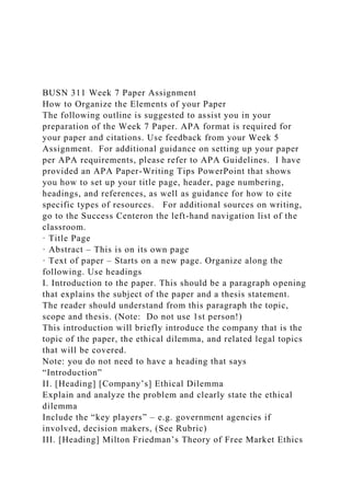 BUSN311 WEEK 5 WRITING ASSIGNMENTRESEARCH PAPER OUTLINE (Graded.docx