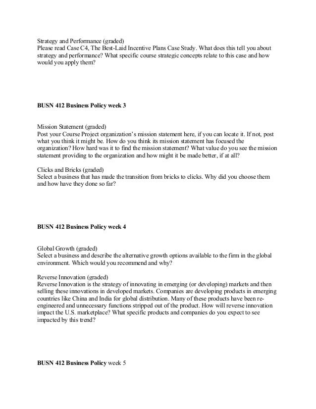 Busn 412 business policy complete class essay image