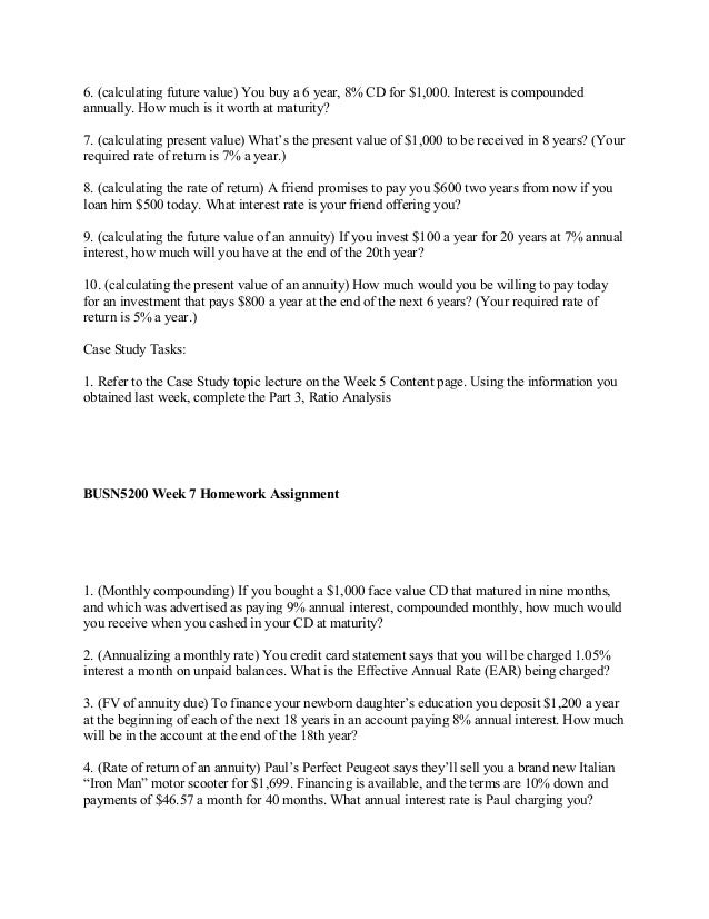 busn 5200 week 4 homework Busn 5200 week 6 case study ratio analysis (webster university. busn 5200 week 4 homework Busn 5200 week 6 case study ratio analysis (webster university.