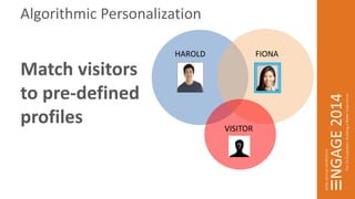 Algorithmic Personalization 
HAROLD FIONA 
VISITOR 
Match visitors 
to pre-defined 
profiles 
 