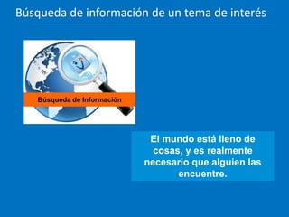 El mundo está lleno de
cosas, y es realmente
necesario que alguien las
encuentre.
Búsqueda de información de un tema de interés
 