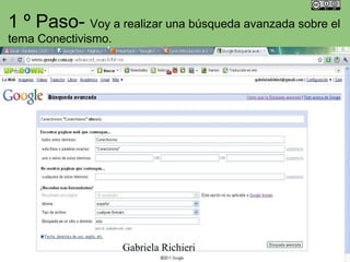 1 º Paso- Voy a realizar una búsqueda avanzada sobre el
tema Conectivismo.




                     Gabriela Richieri
 