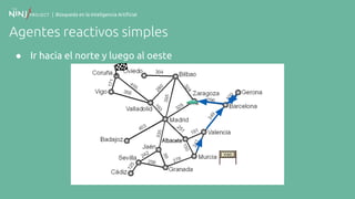 | Búsqueda en la Inteligencia Artificial
Agentes reactivos simples
● Ir hacia el norte y luego al oeste
 