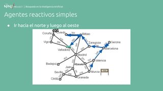 | Búsqueda en la Inteligencia Artificial
Agentes reactivos simples
● Ir hacia el norte y luego al oeste
 