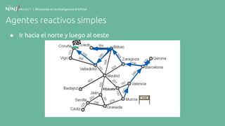 | Búsqueda en la Inteligencia Artificial
Agentes reactivos simples
● Ir hacia el norte y luego al oeste
 