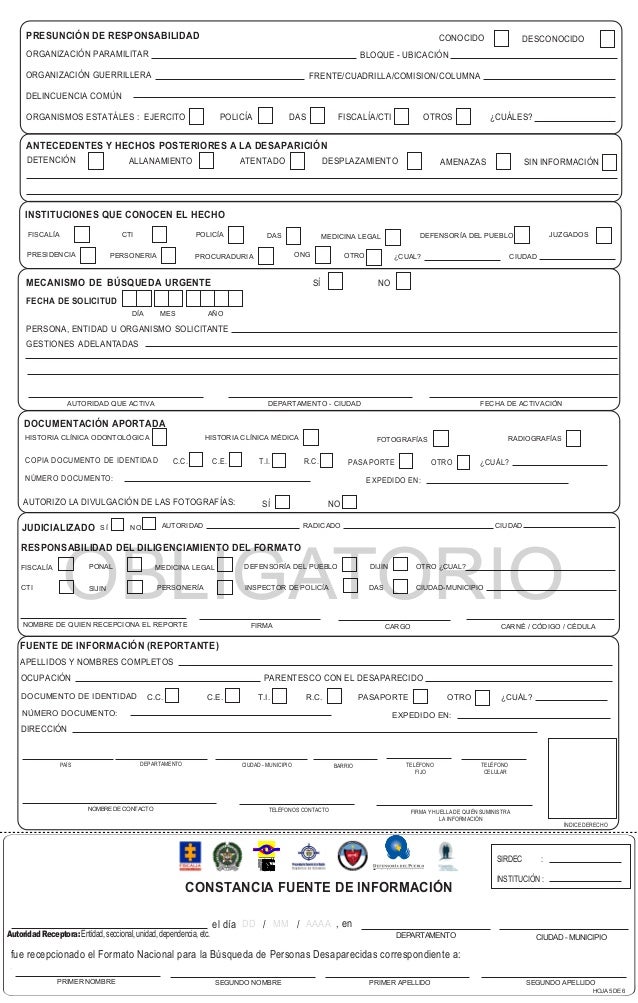 FORMATO PARA BUSQUEDA DE PERSONAS DESAPARECIDAS.