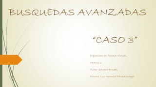 BUSQUEDAS AVANZADAS
“CASO 3”
Diplomado en Tutoria Virtual.
Modulo 2
Tutor: Sandra Bonetti
Expone: Luz Veronica Favela Ortega.
 
