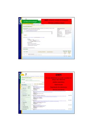 DWPI: Diversos campos de búsqueda
            Permite combinar etapas
OEPM




                        DWPI
         En las referencias se puede visualizar el
                   dibujo más relevante
                   Análisis estadístico
                      Hipervínculos
               Exportación de referencias
                    Servicio de alertas
OEPM
 