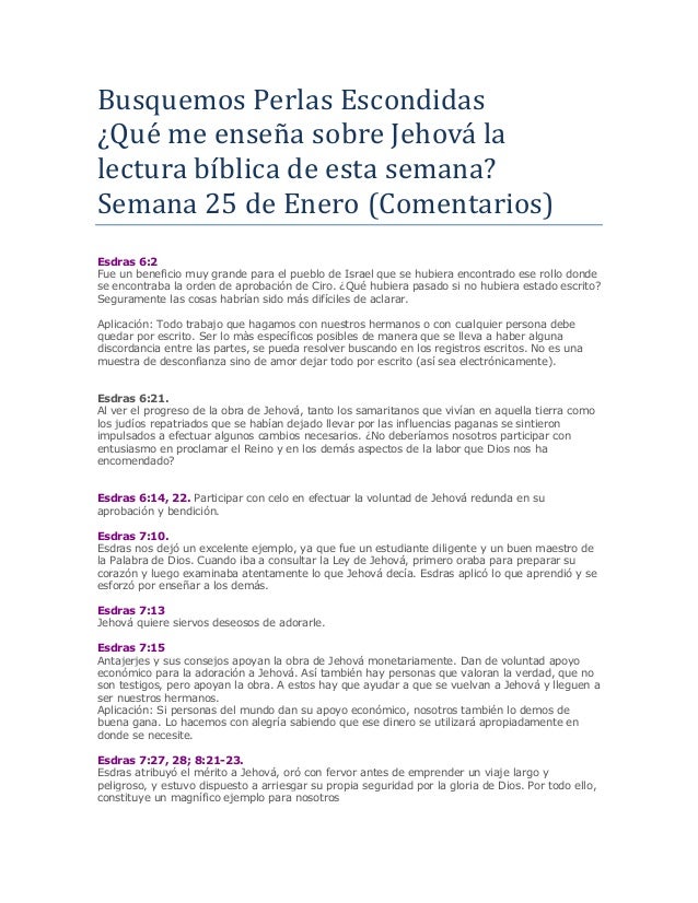 Busquemos Perlas Escondidas Semana 25 De Enero Comentarios