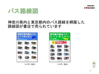 神奈川県内と東京都内のバス路線を網羅した
路線図が書店で売られています
56
IwBUSES
1,650円（税込） 1,430円（税込）
 